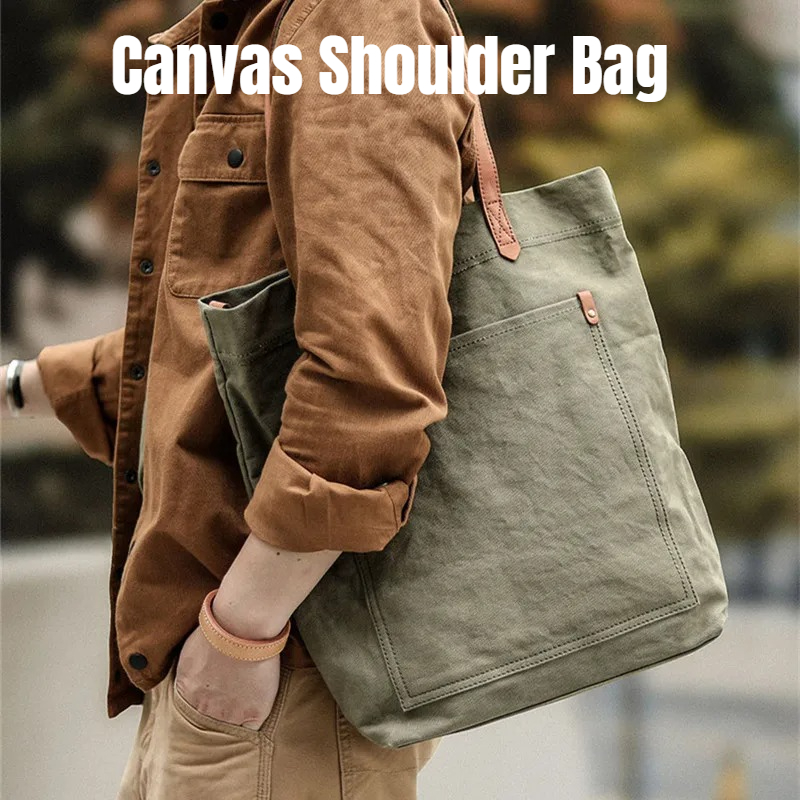 Structured Handbag Work - Canvas Leather Tote Bag for Men