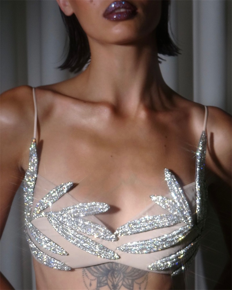 Yellow Formal Wear Women - Luxury Crystals Women Top Bra Sexy