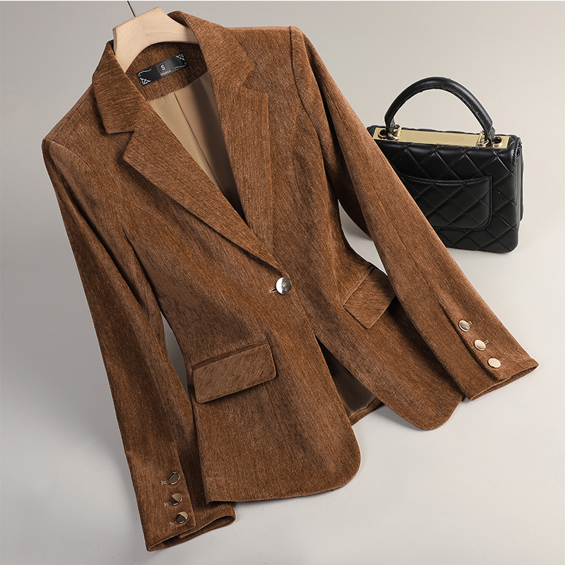 Formal Winter Wear Women Jacket - Yellow Gold Velvet Blazer Women Autumn
