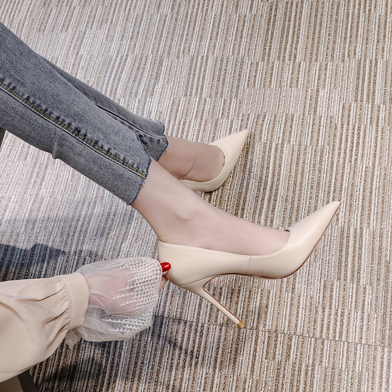 Formal Women Daily Wear Shoes - Women Nude Satin Pointed Toe Stiletto