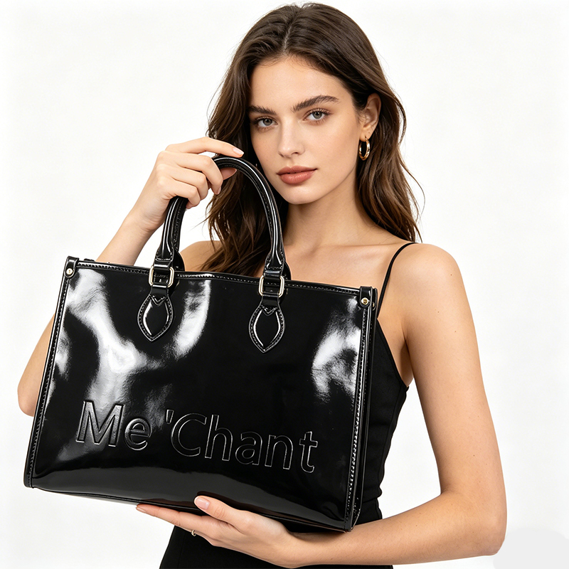 Women Black Glossy Patent PU L - огляд і ціна Structured Handbag Work