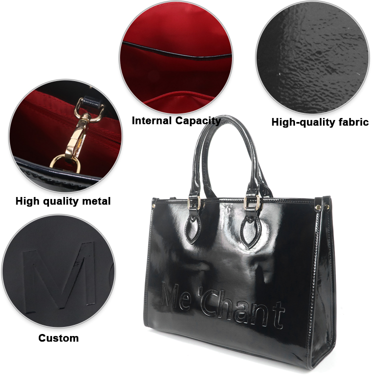 Women Black Glossy Patent PU L - огляд і ціна Structured Handbag Work