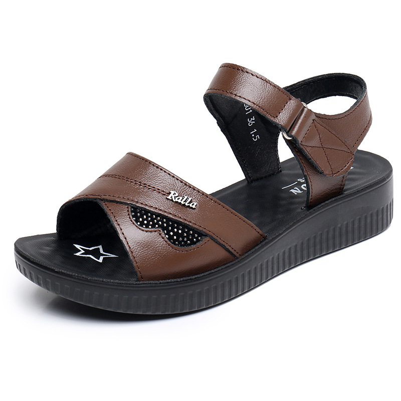Black Leather T-Strap Peep Toe - огляд і ціна Formal Women Daily Wear Sandals
