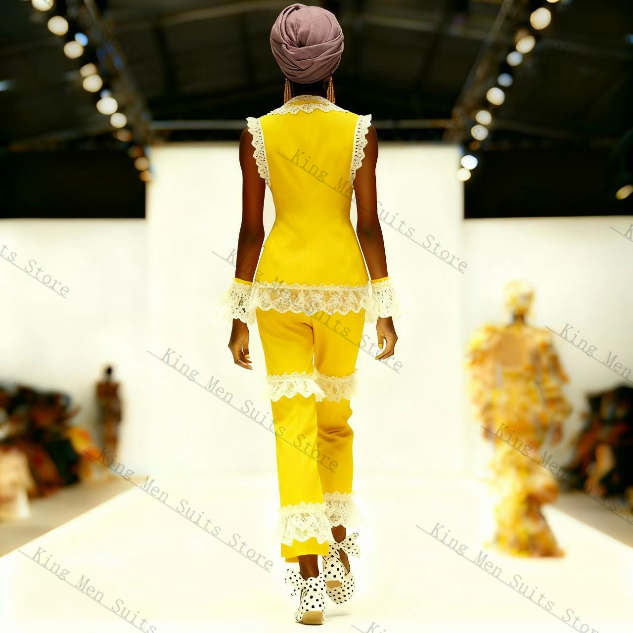 Yellow White Lace Women Suit S - огляд і ціна Yellow Formal Wear Women