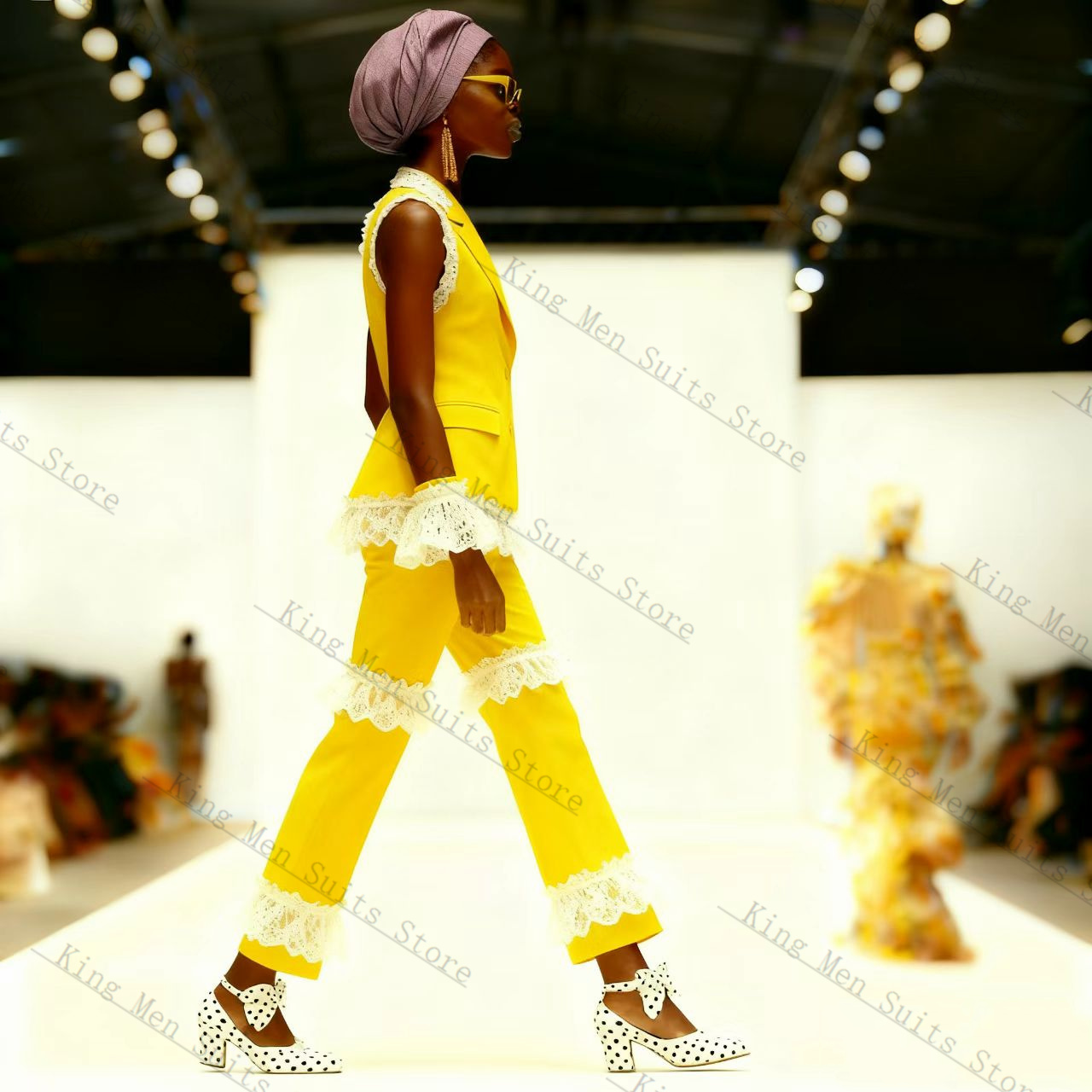Yellow White Lace Women Suit S - огляд і ціна Yellow Formal Wear Women