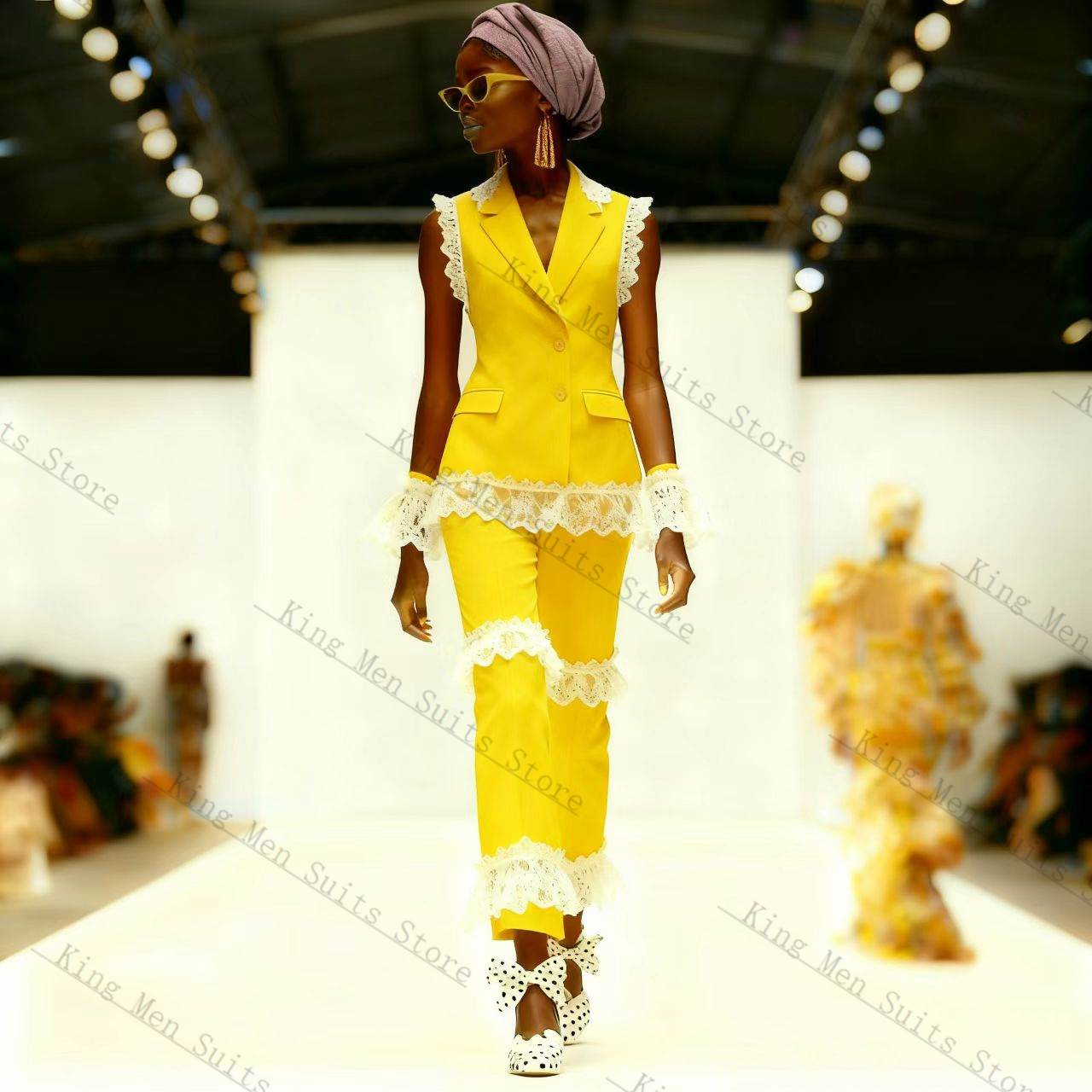 Yellow White Lace Women Suit S - огляд і ціна Yellow Formal Wear Women