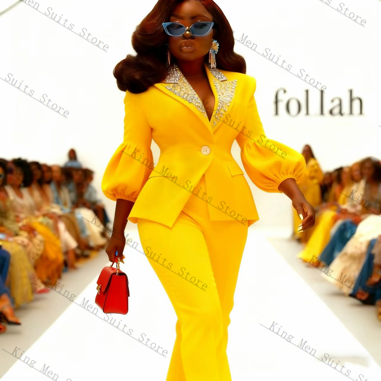 Crystals Yellow Women Suit Set - огляд і ціна Yellow Formal Wear Women