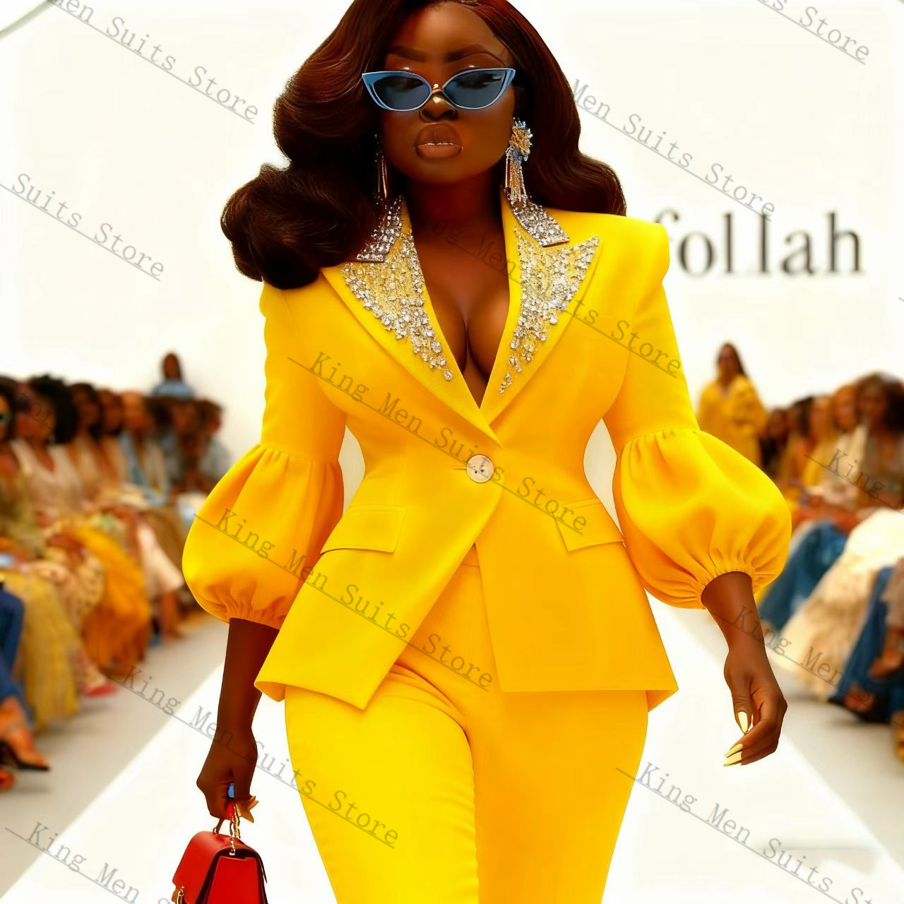 Crystals Yellow Women Suit Set - огляд і ціна Yellow Formal Wear Women
