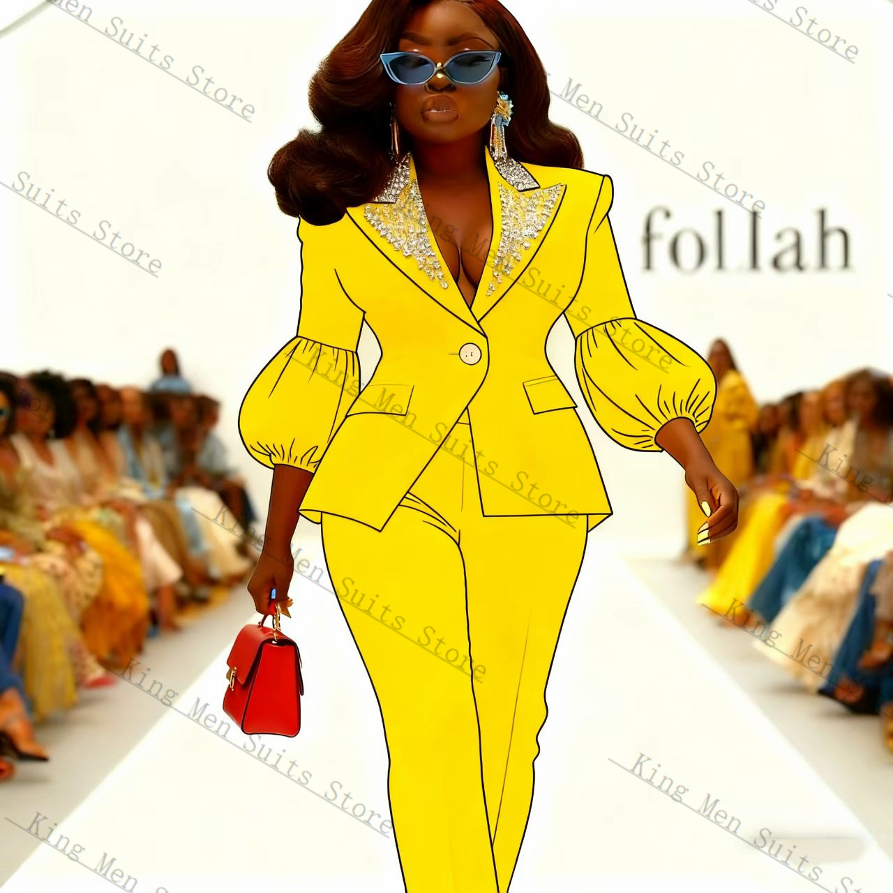 Crystals Yellow Women Suit Set - огляд і ціна Yellow Formal Wear Women