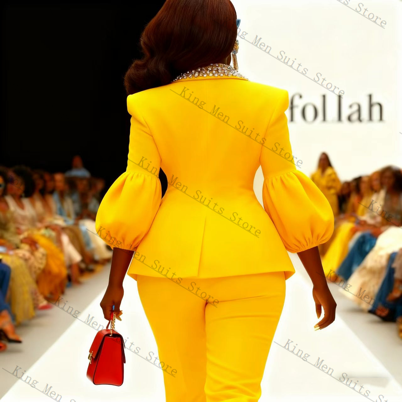 Crystals Yellow Women Suit Set - огляд і ціна Yellow Formal Wear Women