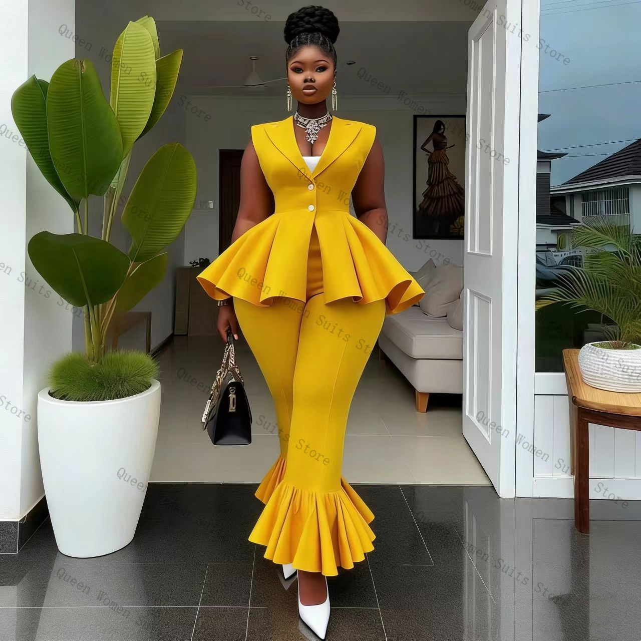 Yellow Women Suit Pants Set 2  - огляд і ціна Yellow Formal Wear Women