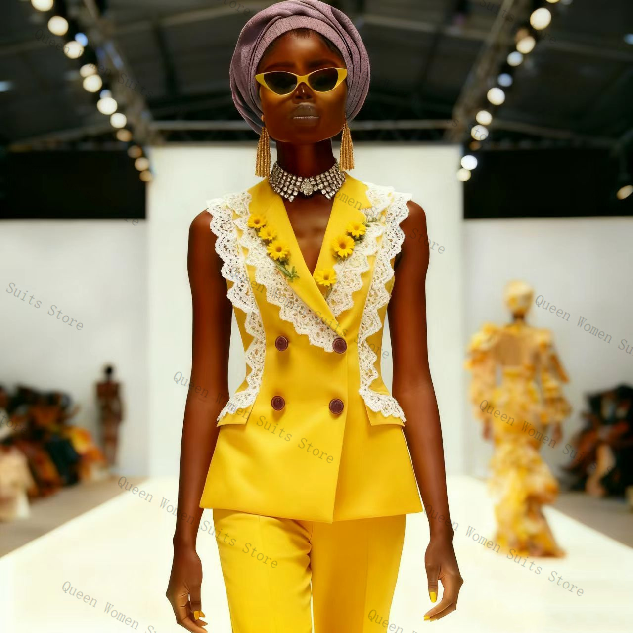 Yellow White Lace Women Suit P - огляд і ціна Yellow Formal Wear Women