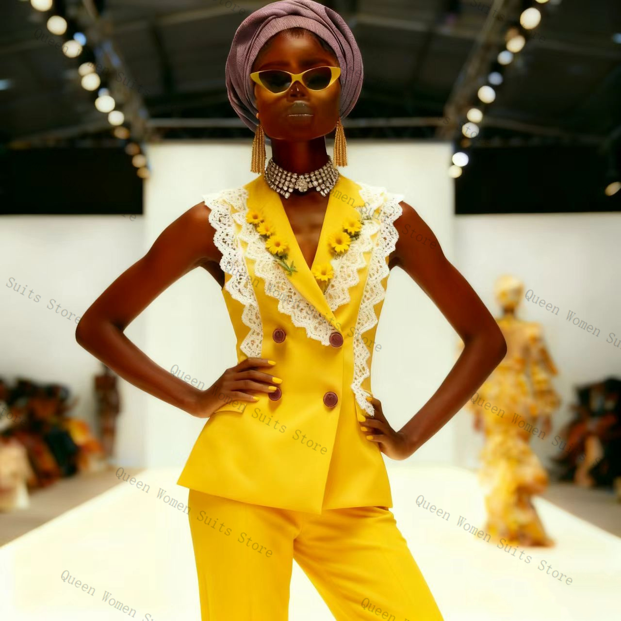 Yellow White Lace Women Suit P - огляд і ціна Yellow Formal Wear Women