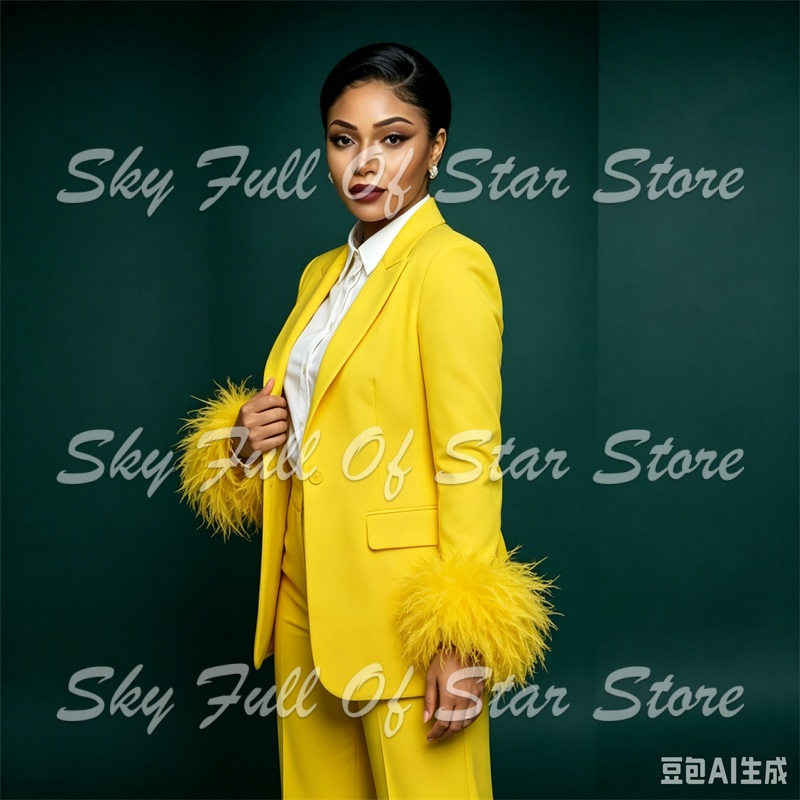 Bright Yellow Feather Cuff Wom - огляд і ціна Yellow Formal Wear Women