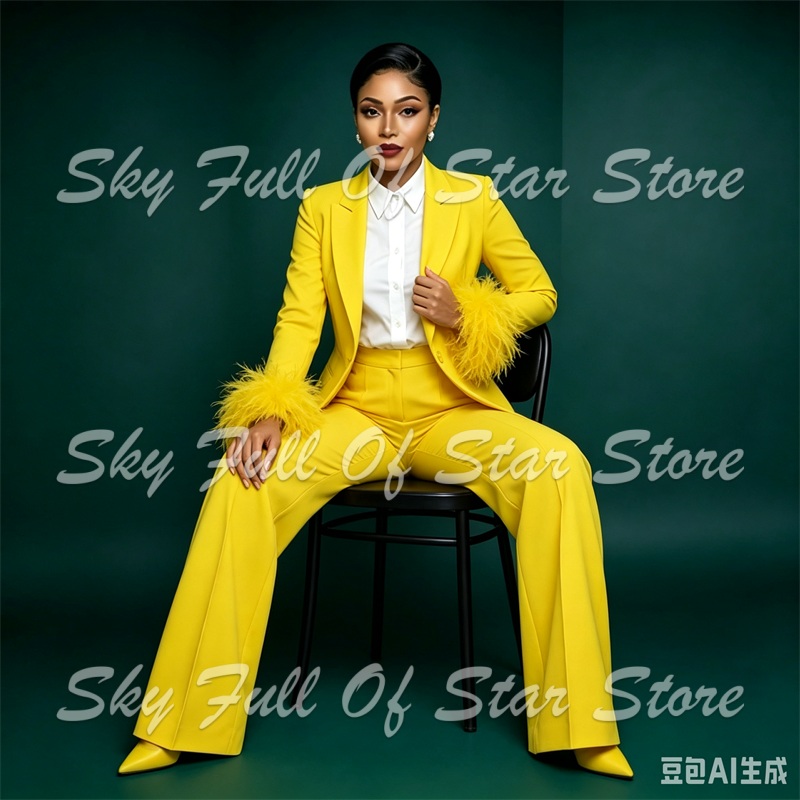 Bright Yellow Feather Cuff Wom - огляд і ціна Yellow Formal Wear Women